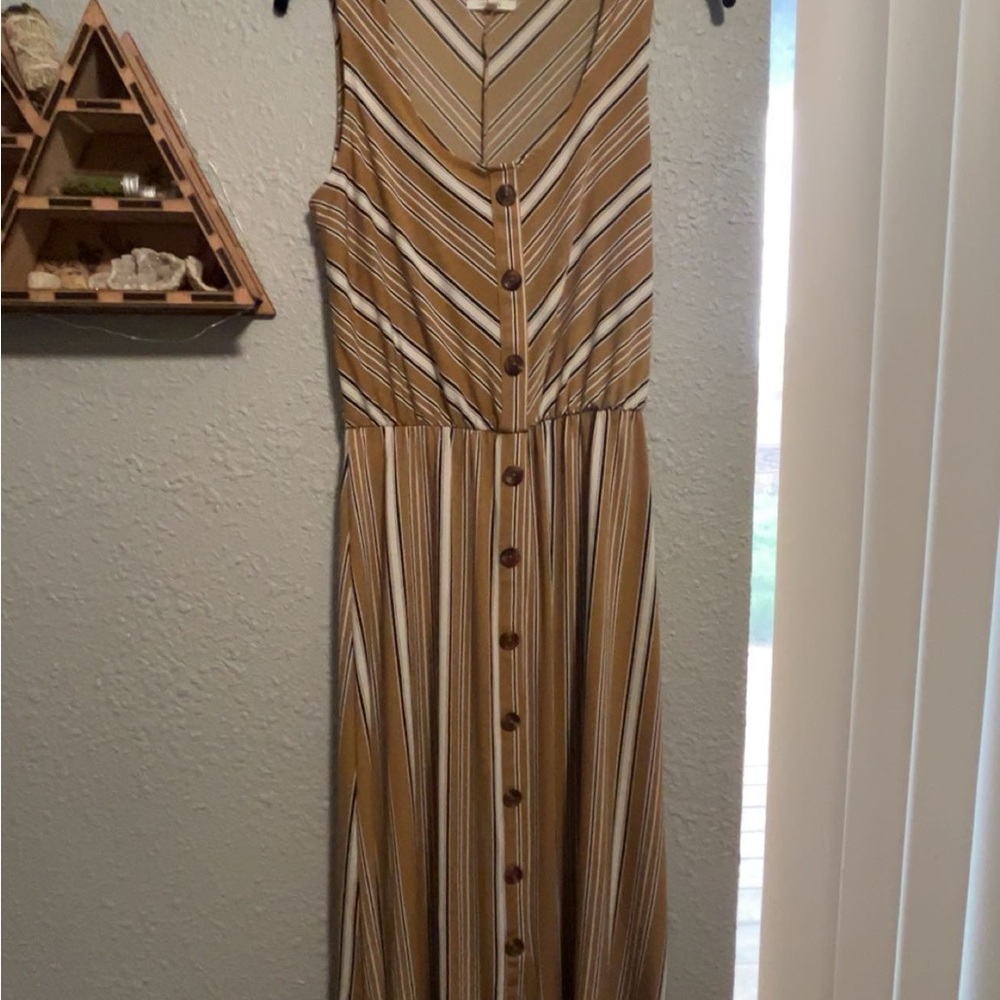 Striped Tan Sleeveless Dress
